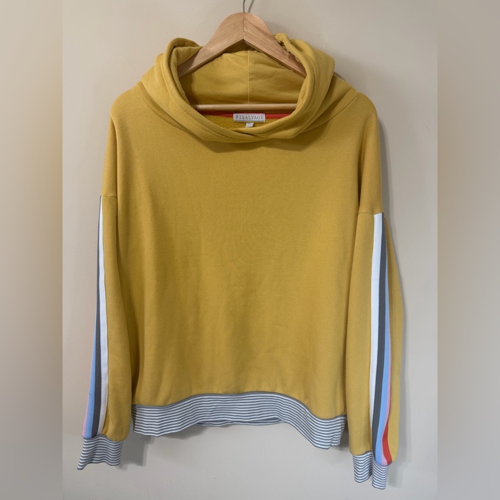 P.J. Salvage Yellow Cowl Neck Sweater with Striped Sleeves